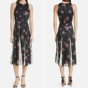 Ted Baker London Liilo Metropolis Floral Print Midi Dress Black Size 5 = US 14